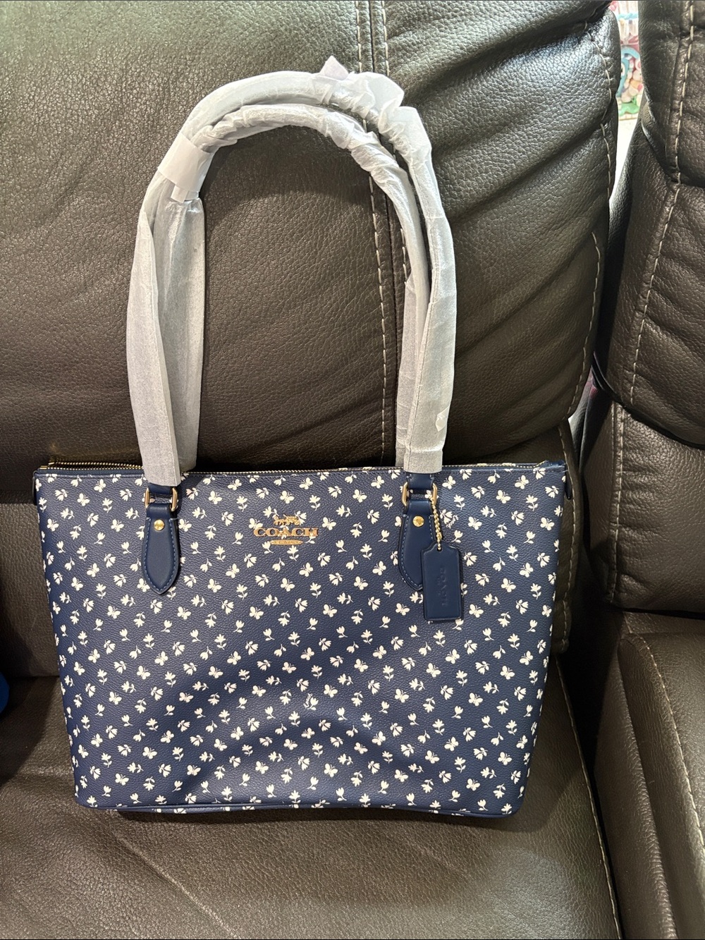 Coach dark blue floral multi gallery tote bag